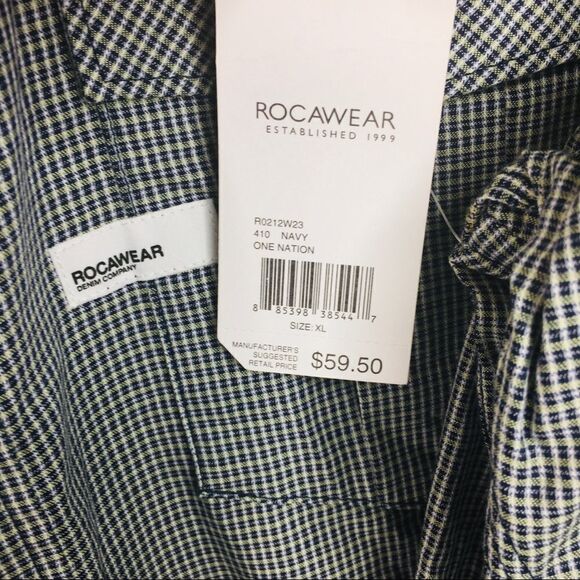 Rocawear Button Down Shirt Leather America Flag Micro Plaid Blue Green XL 2011 - Picture 4 of 13